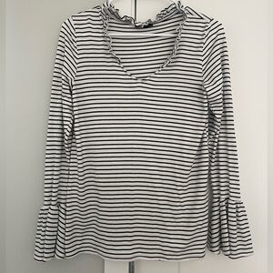 Back and white striped frilly long sleeve shirt with bell sleeves